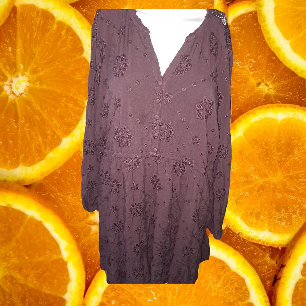 Torrid Brown Lace Doily Long‎ Sleeve Short Dress Size 3X